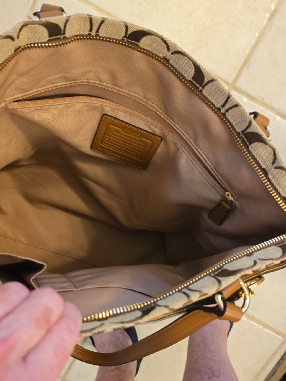 Coach Tan Signature Canvas Tote with Pink Center Panel - Picture 7 of 8